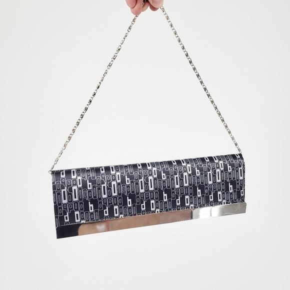 Vintage Y2K Mini Baguette Shoulder Bag Clutch Retro Black White - Picture 1 of 8